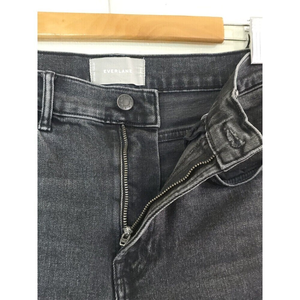 Everlane High Rise Straight Ankle Jeans Womens 27 Black Raw Hem Stretch Denim - Picture 8 of 12